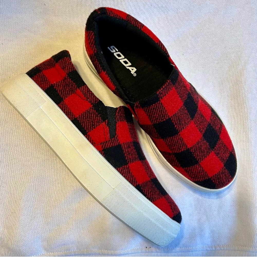 Buffalo plaid slip on sneakers